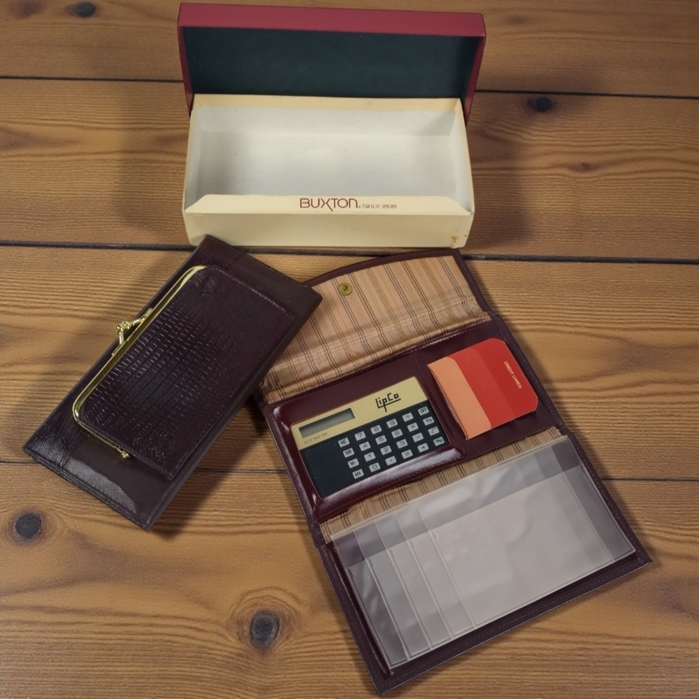 Vtg Buxton Women's Leather Clutch Wallet With Check Book And Calculator Lipco...